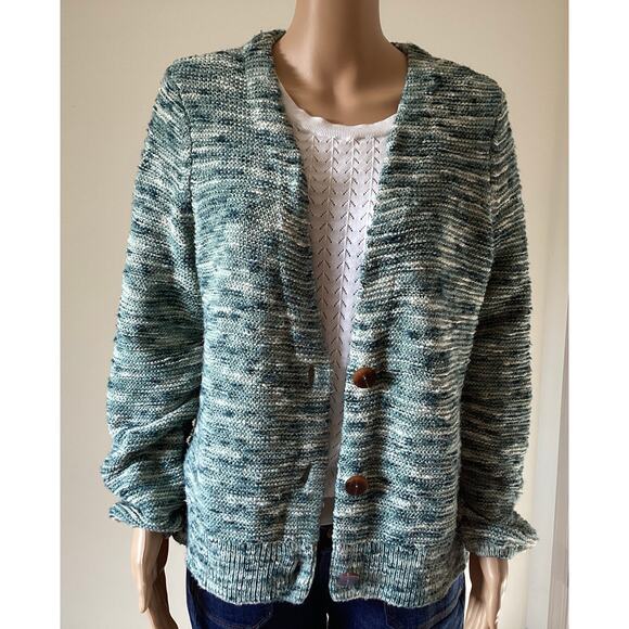 Pure Jill Space-Dyed Textured chunky Cardigan sz M green - Picture 1 of 9